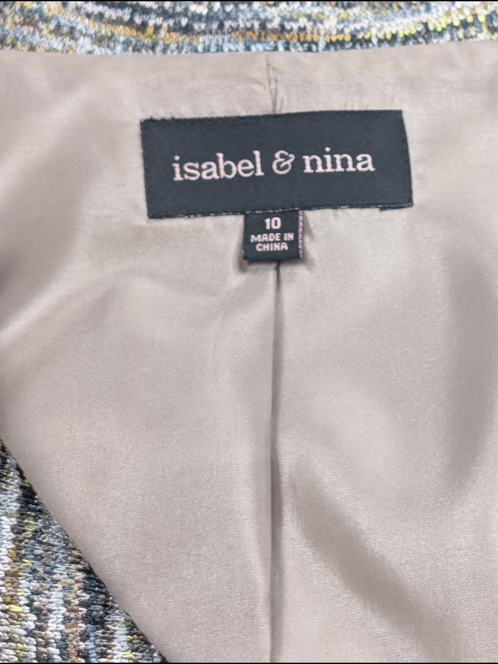 Isabel & Nina Womens Tweed Skirt Suit Set Metallic Gold Gray Size 10 EUC - Picture 8 of 15
